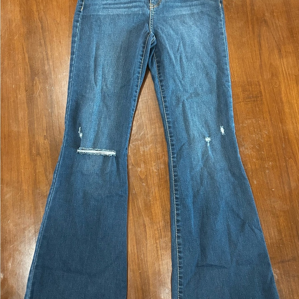 Rewash Distressed High Rise Blue Flare Jeans
